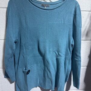 Blue Textured Long Sleeve Sweater